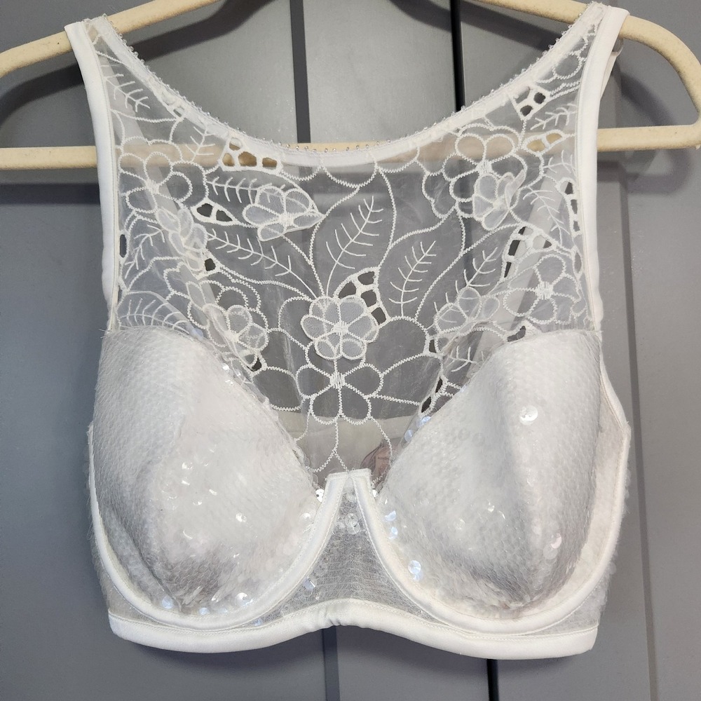 New 34DDD Victoria's Secret Dream Angels White Sequin High Neck Lined Demi Bra